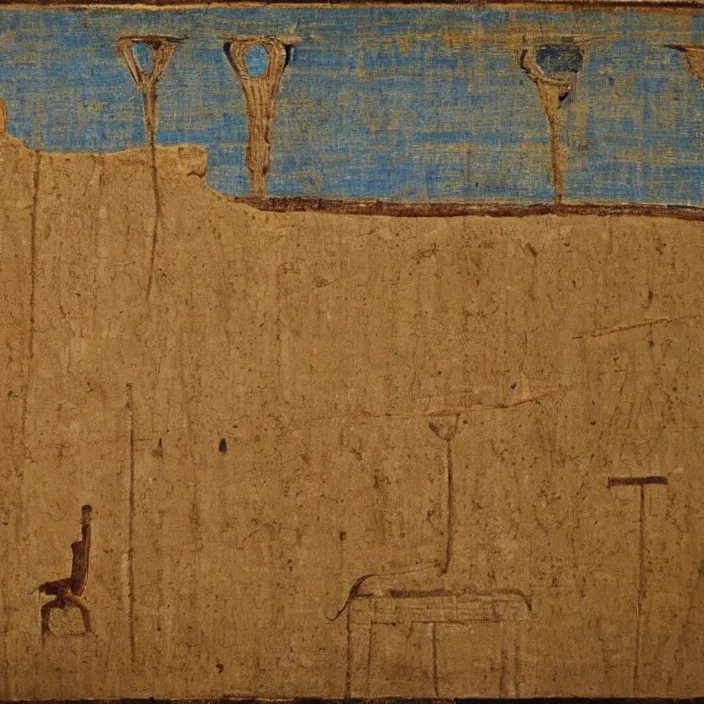 Image similar to a building in a serene landscape, ancient egyptian painting