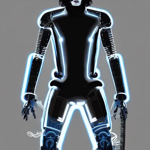 Image similar to photo of michael jackson wearing robot suit with wires and light, highly detailed, photorealistic, artstation, smooth