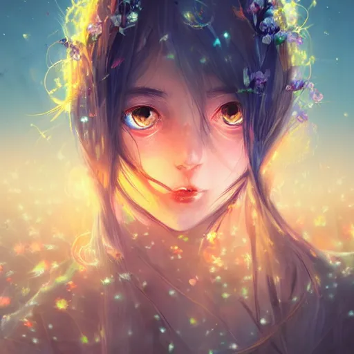 Prompt: close portrait cyber flower at the desert landscape at the night highly detailed, volumetric lighting, sharp focus, bokeh, trending on art station, digital painting by wlop, rossdraws, artgerm