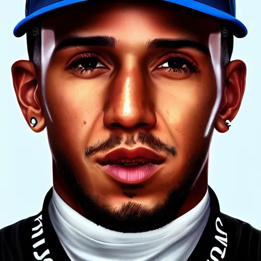 Image similar to portrait of lewis hamilton, digital art, realistic, detailed, artstation