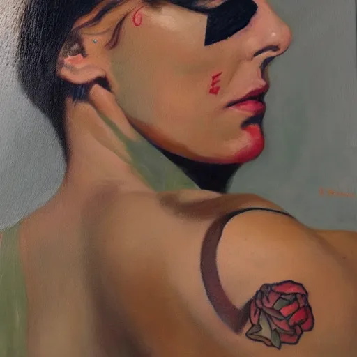 Image similar to painting of a beautiful woman with tattoos by hollis dunlap