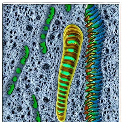 Prompt: hydrothermal polychaeta worm head, jaws, coloured scanning electron micrograph