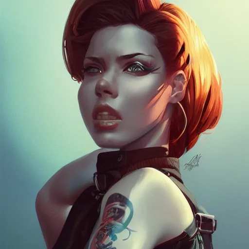 Prompt: highly detailed portrait of a punk young lady by by Loish, Artgerm,Greg Tocchini, Greg Rutkowski, 4k resolution