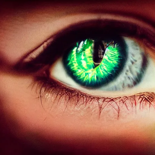 Prompt: highly realistic photo 8 k intricate deep focus of a feminine eye