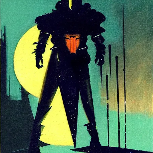 Image similar to cyberpunk knight, by jack gaughan, pulp, sci - fi, atmospheric lighting, painted, intricate, ultra detailed