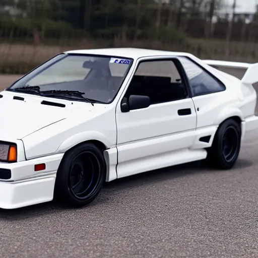 Image similar to white AE86 GT Apex Trueno in 2022 AE86 made in 2022 modern aggressive parked full view mid distance 45mm photo