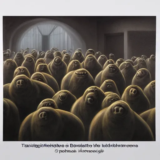 Prompt: tardigrades moshpit in style of vilhelm hammershoi