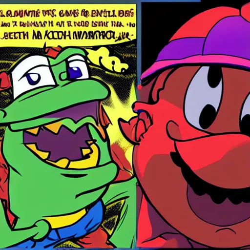 Image similar to ethan van sciver line art of kool aid man fighting waluigi