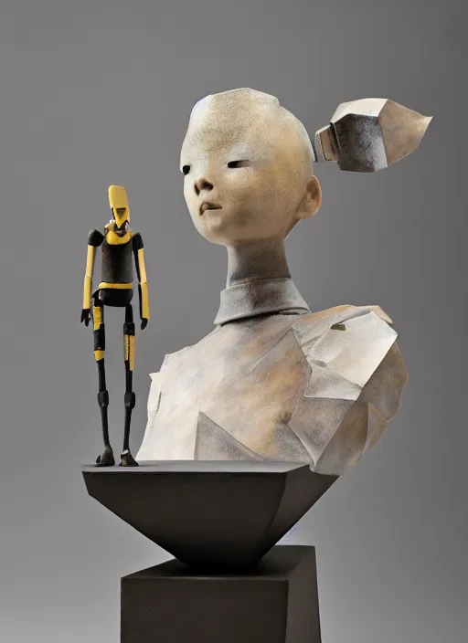 Prompt: a contemporary ceramic sculpture on a plinth, by shepard faire, by victo ngai, by tracie grimwood, in the style of nier automata and astroneer, plain background