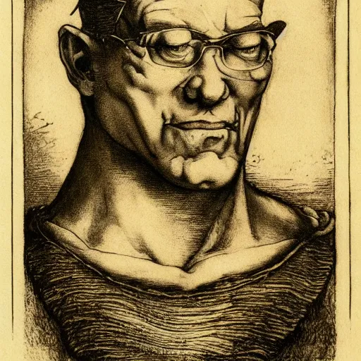 Image similar to Portrait Hank Hill Vampire Plumber anato finnstark jacques callot albrecht durer john flaxman gustav dore engraved ink stamp aquatint etching intaglio 4k artstation wikiart wikipedia