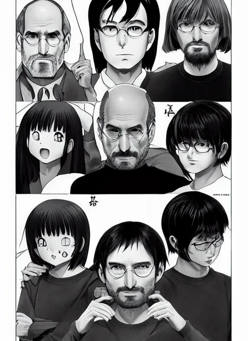 Prompt: official steve jobs manga, by katsuhiro otomo and hiroya oku and makoto yukimura