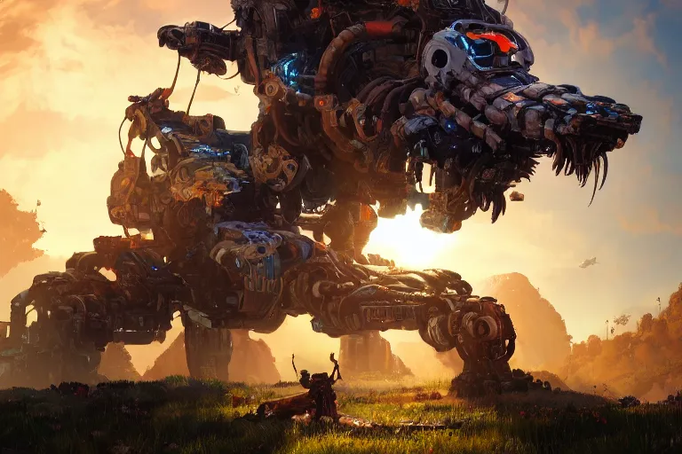 Image similar to snapmaw machine mecanical creature robot of horizon forbidden west horizon zero dawn radiating a glowing aura global illumination ray tracing hdr fanart arstation by ian pesty and alena aenami artworks in 4 k