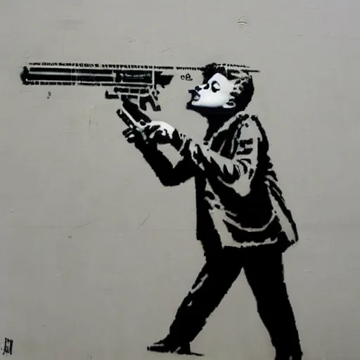 Image similar to flower gun, banksy