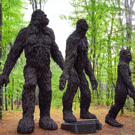 Image similar to group of occultist worshipping a bigfoot statue