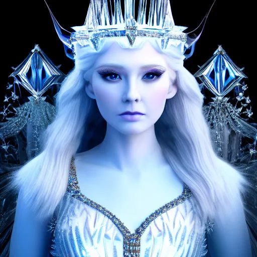 Prompt: photo of a real-life! very beautiful ice queen, highly detailed, 4k,