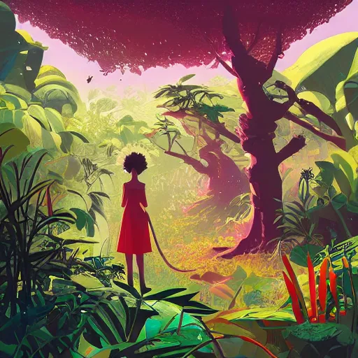 Image similar to painting of the jungle by victo ngai and malika favre, by rhads, makoto shinkai, madgwick, masterpiece, contest award winner