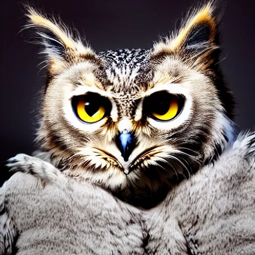 Image similar to a feline owl - cat - hybrid, animal photography