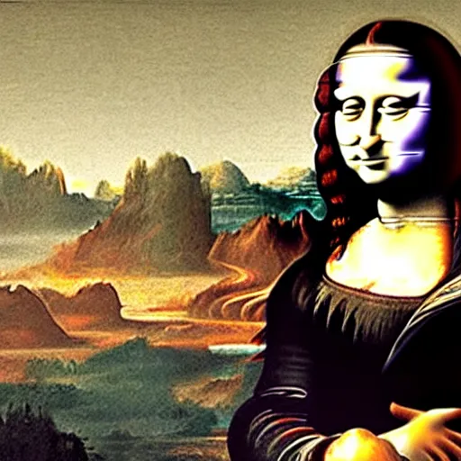 Image similar to The MonaLisa Taking a smartphone selfie