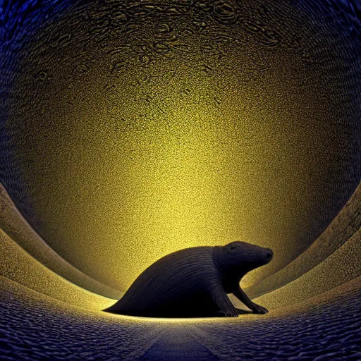 Image similar to hyperrealism photography computer simulation visualisation of parallel universe the mole in surreal scene from art house movie by caravaggio rendered in mandelbulb 4 d