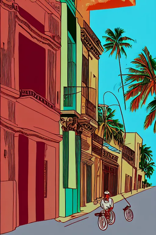 Prompt: cuba, illustration, in the style of katinka reinke