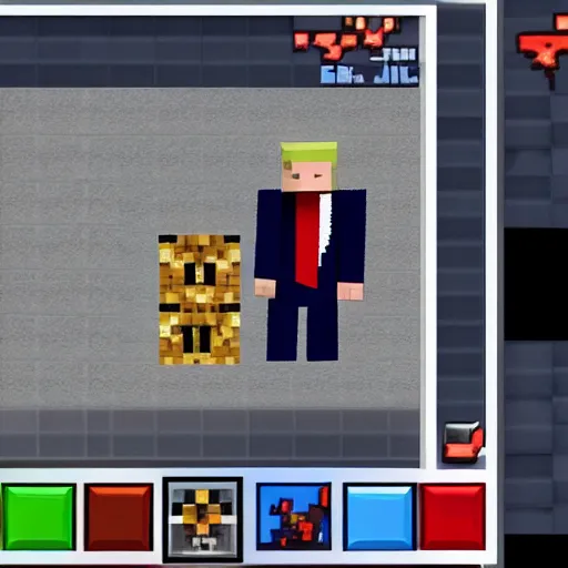 Image similar to donald trump made from minecraft blocks, in game screenshot