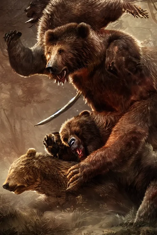 Image similar to Predator fighting a bear highly detailed artstation