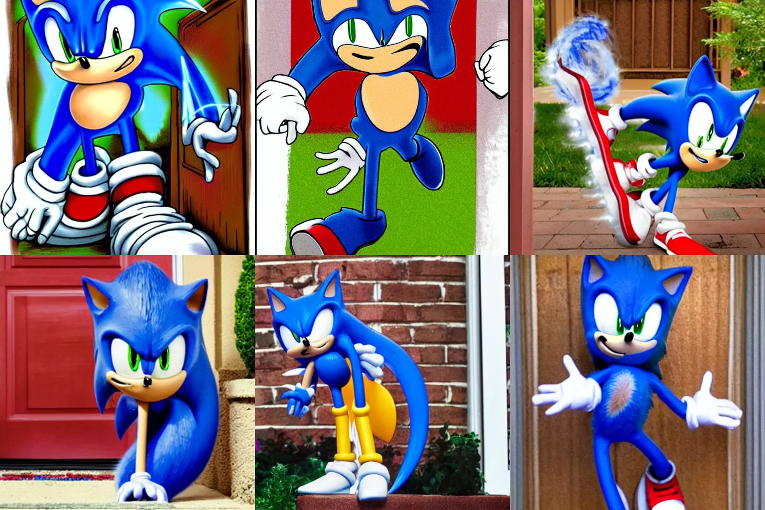 Prompt: possessed sonic pukes on your front porch