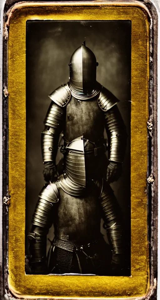 Image similar to a wet plate photograph, a portrait of an old knight