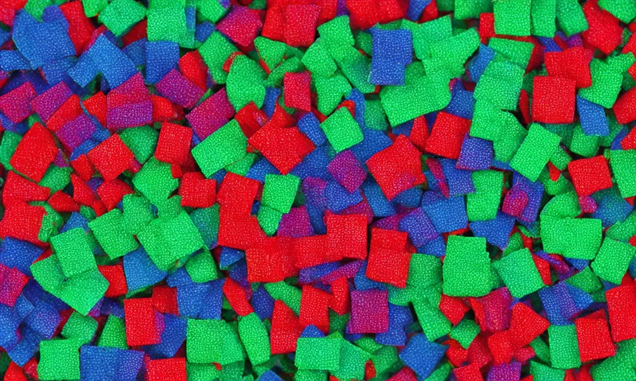 Prompt: color static close up showing red green blue pixels