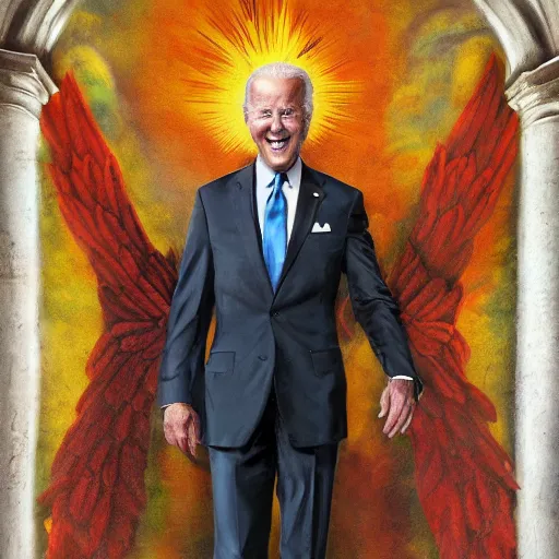 Image similar to a church mural depicting joe biden as a god, 4 k, highly detailed, painted by michelangelo