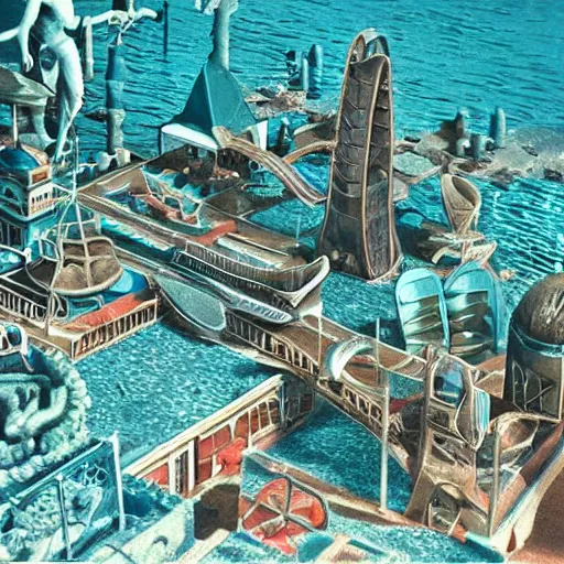 Prompt: underwater city 1 9 5 0 s realistic retro