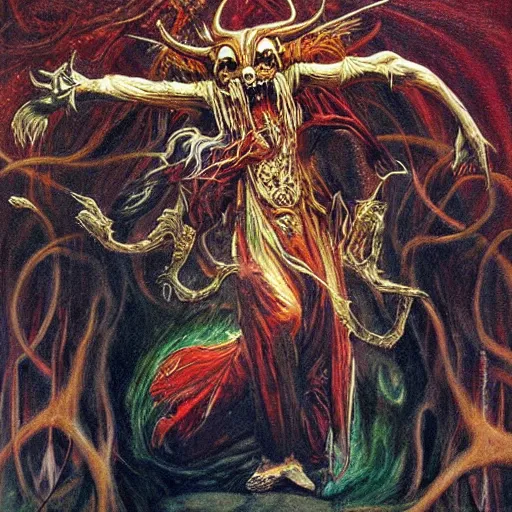 Image similar to the concept of self - loathing, the demon within, airbrush art, shamanic dmt horror art, by edwin austin abbey