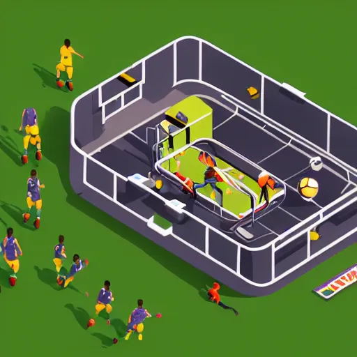 Image similar to soccer lootbox in the style of peter tarka, 3 d, isometric, game, octane, game, artstation