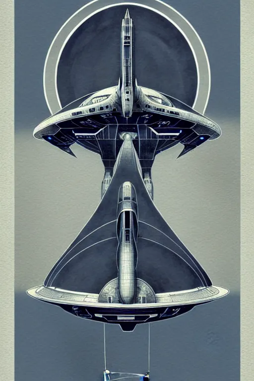 Image similar to design only, symmetry, starship enterprise, muted colors, by jean - baptiste monge