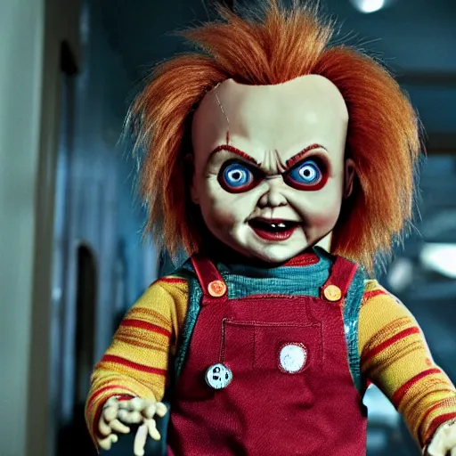 Image similar to Chucky the killer doll from the movie Child's Play 8k hdr movie still