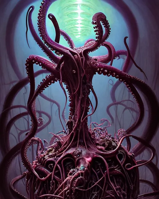 Prompt: the platonic ideal of flowers, rotting, insects and praying of cletus kasady carnage thanos dementor hades chtulu mandelbulb schpongle octopus bioshock xenomorph baraka, ego death, decay, dmt, psilocybin, concept art by randy vargas and zdzisław beksinski