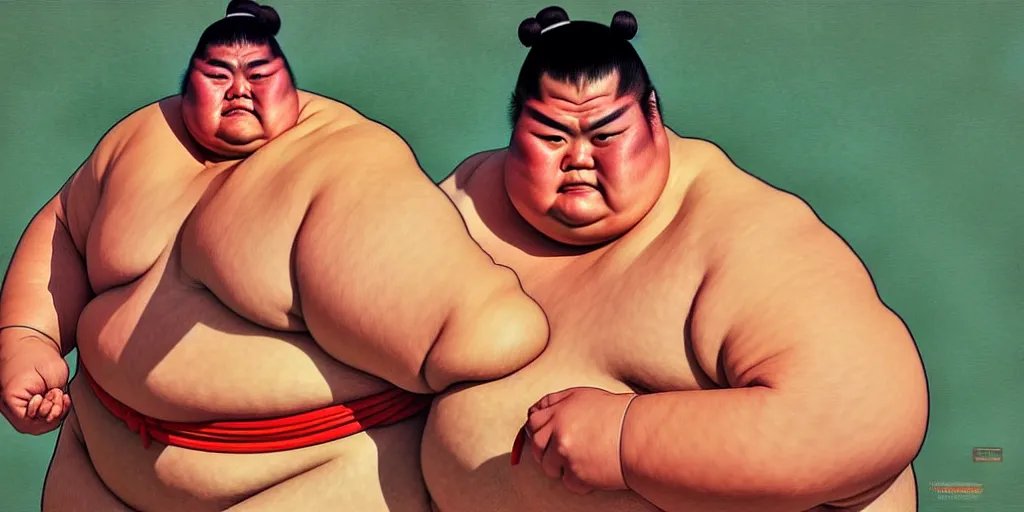 Image similar to a 1 9 8 0 s sumo wrestler, highly detailed, digital painting, artstation, concept art, matte, sharp focus, illustration, art by artgerm and greg rutkowski and alphonse mucha