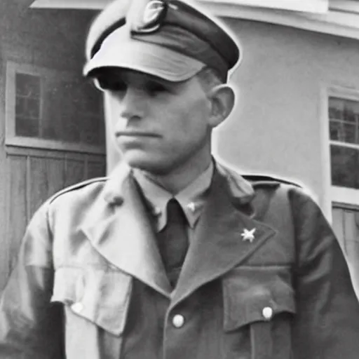 Image similar to Bernie sanders as a WW2 soldier, vintage photograph, restored photo