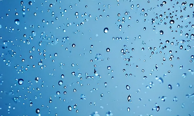 Prompt: beautiful picture of many big raindrops floating quietly on a blue background, hot and sunny highly-detailed, elegant, dramatic lighting, artstation, 4k, cinematic landscape, photograph by National Geographic