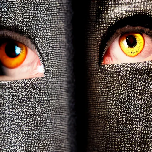 Image similar to medium shot 3 / 4 portrait of a hooded human whose been surgically embellished with computer circuitry and devices, piercing glare in the eyes, dark bokeh in background, light from top right, diverse textures