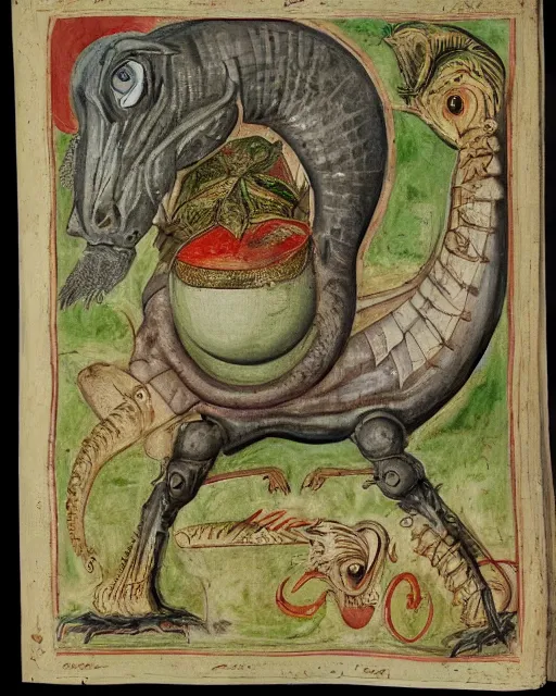 Image similar to a manuscript painting of Voltorb in the style of the Rochester Bestiary, Ashmole Bestiary