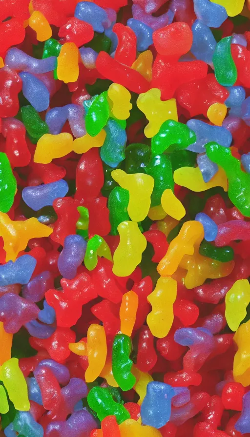 Image similar to horror movie poster about gummy bears and gummy worms