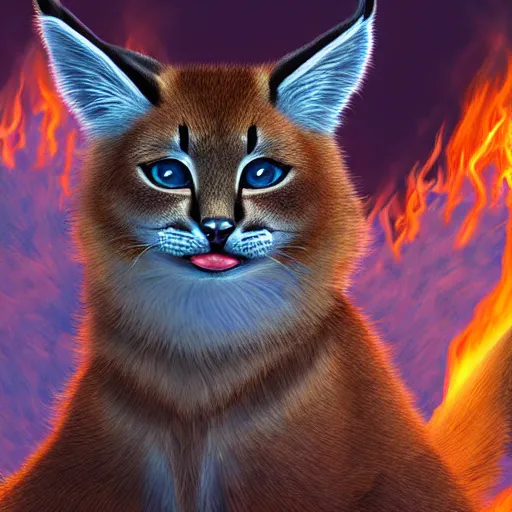 Prompt: cute fluffy caracals, fire, magic, fantasy epic legends stylized digital illustration radiating a glowing aura global illumination ray tracing hdr fanart arstation by ian pesty, 8 k