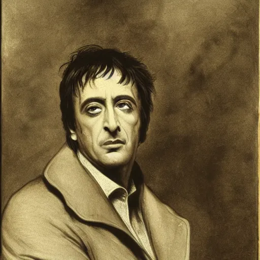 Prompt: Al Pacino, by gustave dore and william blake