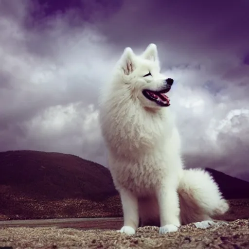 Image similar to samoyed playing in the clouds