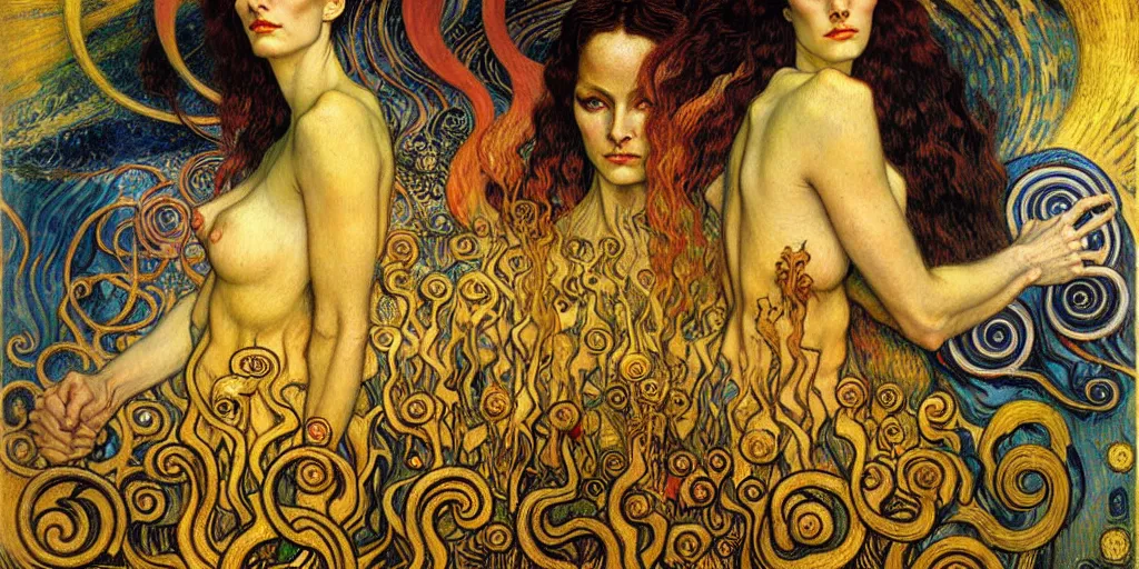 Image similar to Divine Chaos Engine by Karol Bak, Jean Delville, William Blake, Gustav Klimt, and Vincent Van Gogh, symbolist, visionary