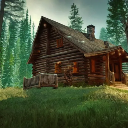 Image similar to a cabin in the woods unreal engine