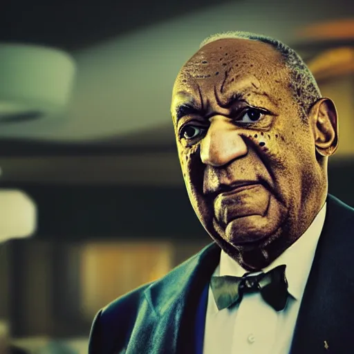 Image similar to Bill Cosby as a mixologist, cinematic lighting, dramatic, octane render, long lens, shallow depth of field, bokeh, anamorphic lens flare, 8k, hyper detailed, 35mm film grain