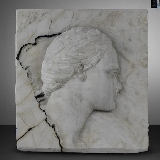 Prompt: base relief of gigachad, marble