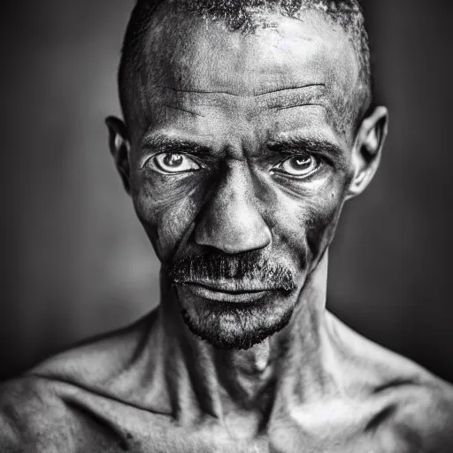 Image similar to a mentally ill black German man, thin, sad, post processing, portrait, realistic, award winning photo 8k